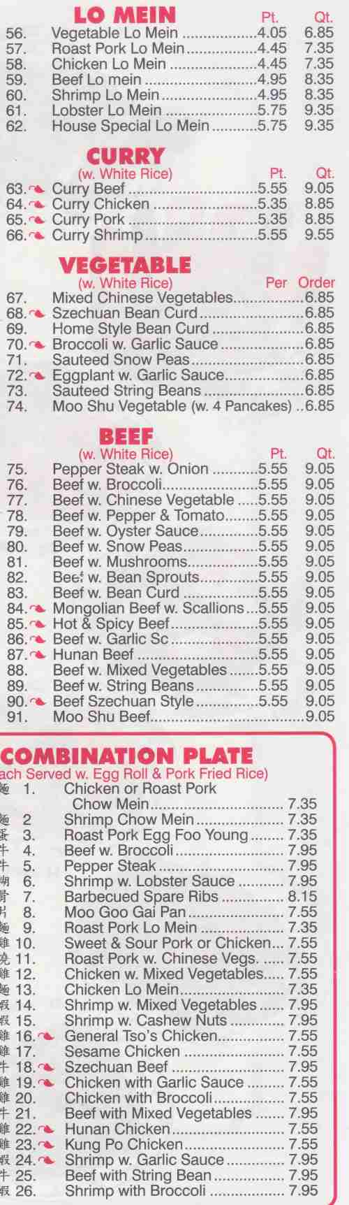 Page 2 of menu, Chinatown Kitchen Niagara Falls, NY