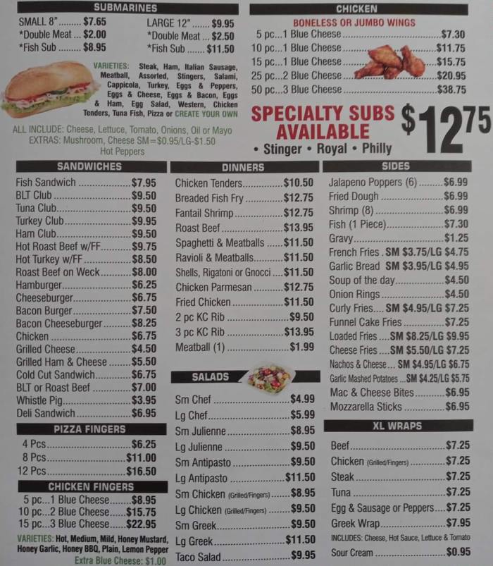 Page 2 of menu, Frenchy's Pizzeria in Niagara Falls, NY