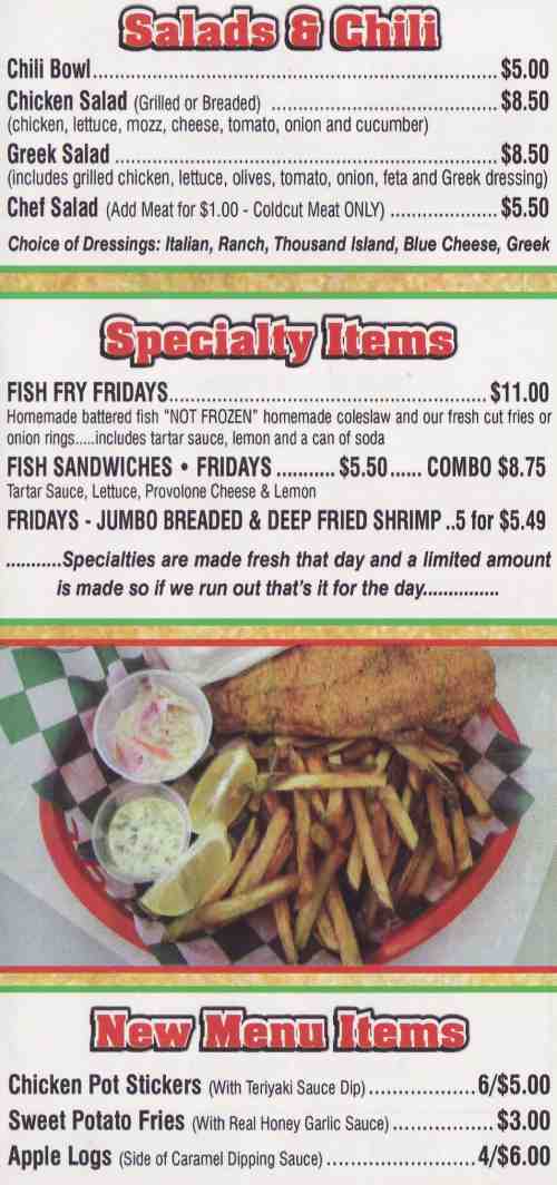 Page 3 of menu, Marino's Subs Niagara Falls, NY