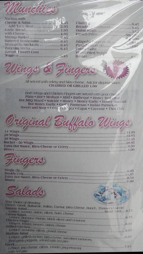 Page 2 of menu, Sammy's Pizzeria Niagara Falls, NY