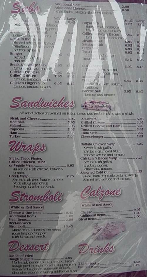 Page 3 of menu, Sammy's Pizzeria Niagara Falls, NY